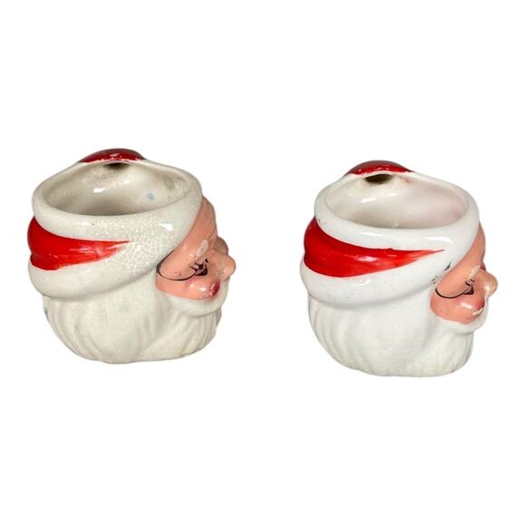 Vintage 2 Mini Ceramic Winking Santa Mugs Made In Japan - Picture 4 of 6
